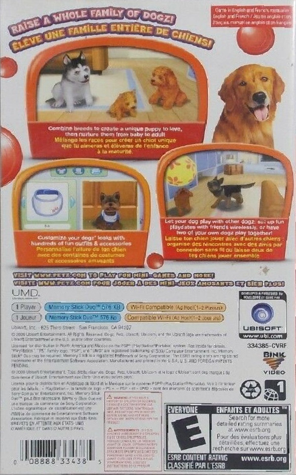 Retro Petz Dogz Family PSP inspired design featuring cute virtual pet simulation aesthetic vintage PlayStation Portable puppy care gameplay family friendly animal interactions colorful casual handheld gaming nostalgia wholesome pet adventure presentation back cover