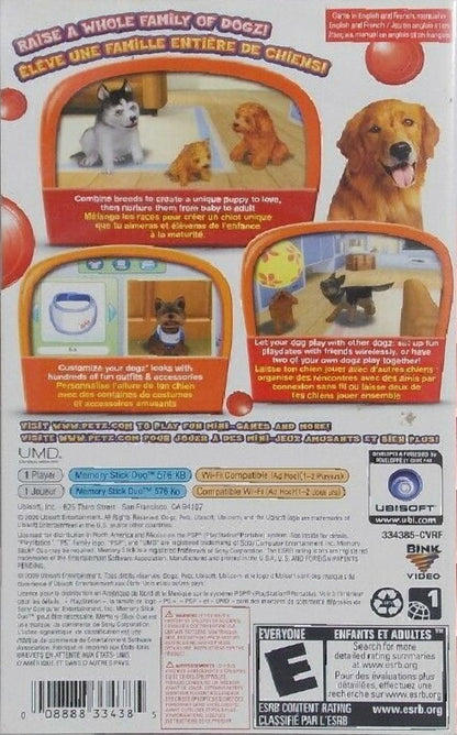 Retro Petz Dogz Family PSP inspired design featuring cute virtual pet simulation aesthetic vintage PlayStation Portable puppy care gameplay family friendly animal interactions colorful casual handheld gaming nostalgia wholesome pet adventure presentation back cover
