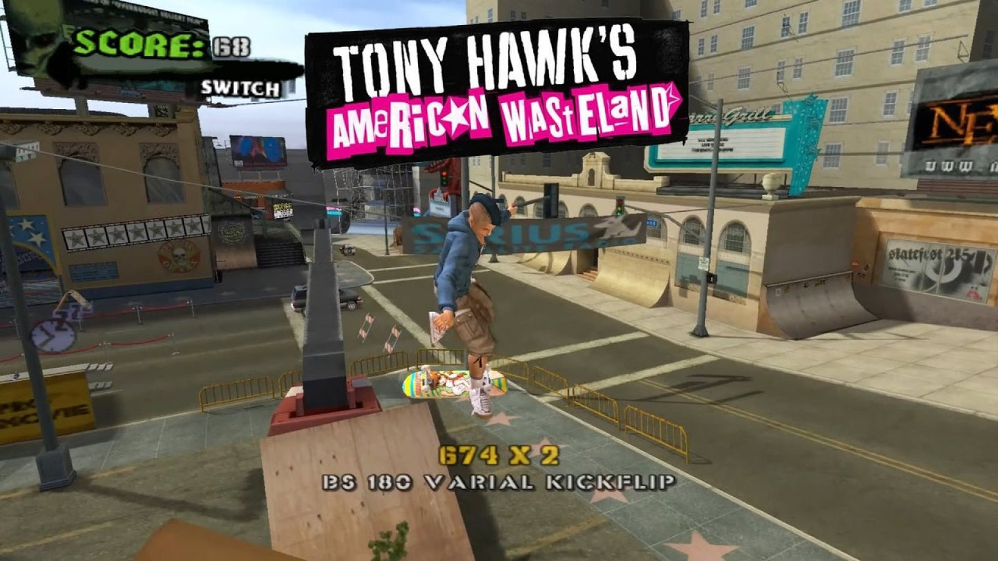 Gameplay for Tony Hawks American Wasteland GameCube GC video game, skateboarding, extreme sports, tricks and stunts, open world, multiplayer, Nintendo GameCube classic 