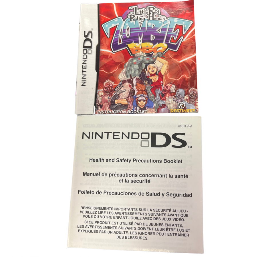 Little Red Riding Hood's Zombie BBQ CIB Nintendo DS DS video game featuring action shooting gameplay zombie battles quirky horror themes Little Red Riding Hood character fast paced combat colorful environments challenging enemies Nintendo DS handheld gaming retro video game collection manual and insert