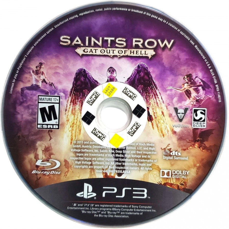 Saints Row: Gat Out of Hell disc art for PlayStation 3 (PS3) video game