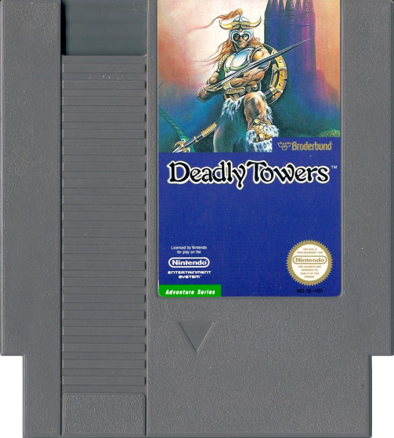 Deadly Towers retro NES video game Deadly Towers fantasy action adventure dungeon exploration sword combat classic RPG gameplay console title Nintendo Entertainment System release cartridge