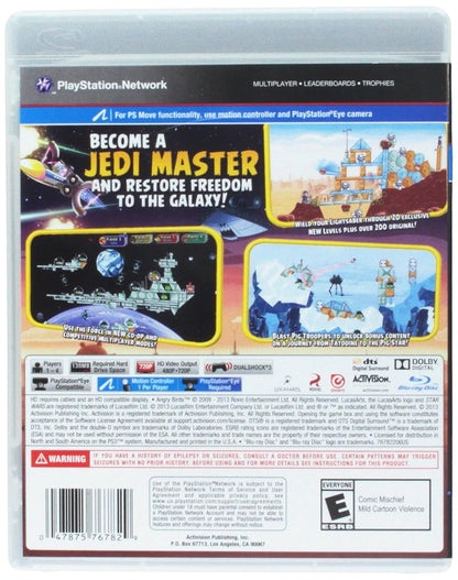 Angry Birds Star Wars PlayStation 3 featuring crossover puzzle gameplay with Star Wars themed characters and levels back cover