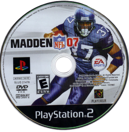 Madden NFL 07 disc art for PlayStation 2 (PS2) sports video game