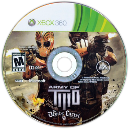 LocalID_67716Army of Two The Devil's Cartel Xbox 360 inspired design featuring cooperative third person shooter aesthetic intense cartel warfare tactical teamwork explosive firefights customizable weapons action packed missions cinematic military combat presentation disc
