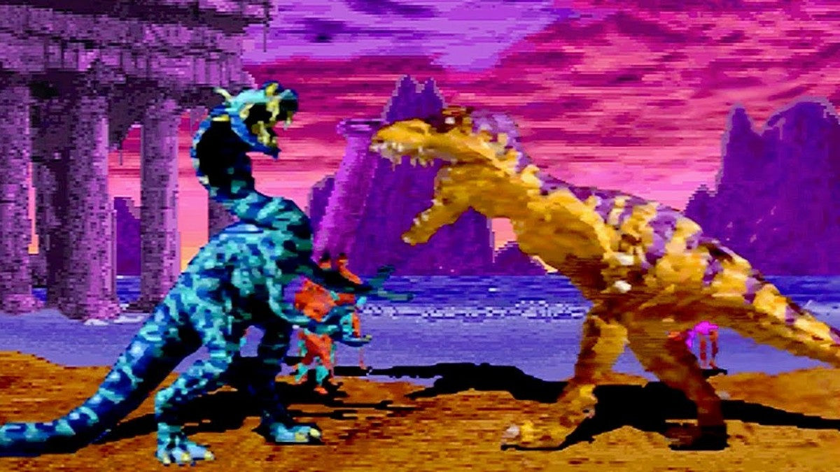 Primal Rage for PlayStation 1 fighting game featuring giant prehistoric beasts battling in arcade style combat long box packaging retro console release gameplay