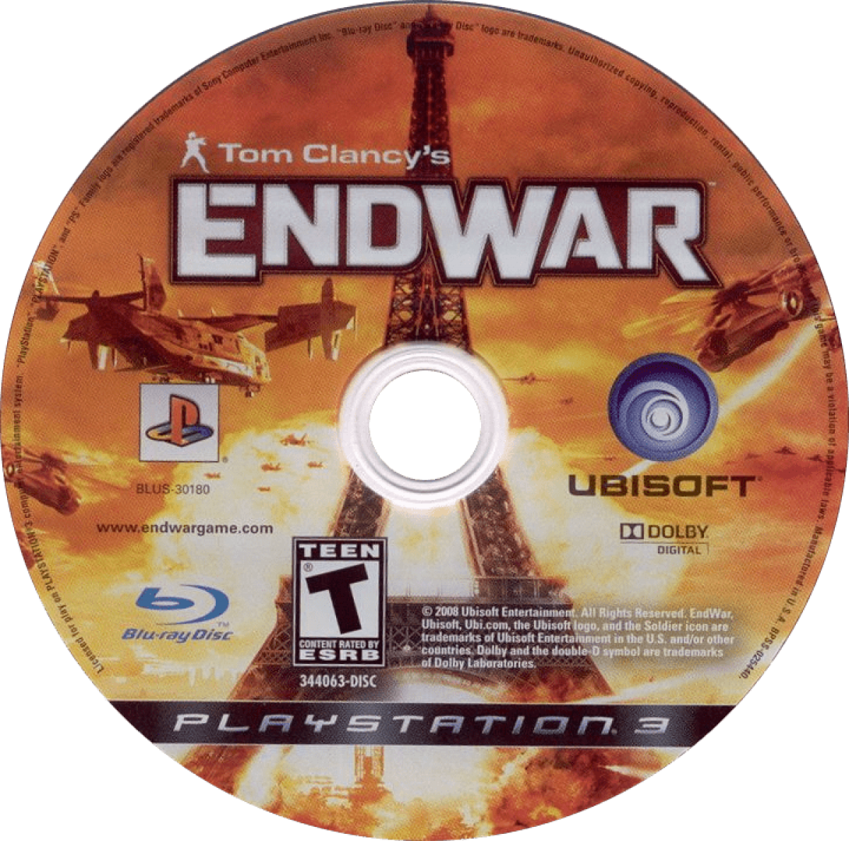 Tom Clancy’s EndWar PlayStation 3 PS3 video game, real-time strategy, modern military combat, voice-command tactical gameplay, console title disc