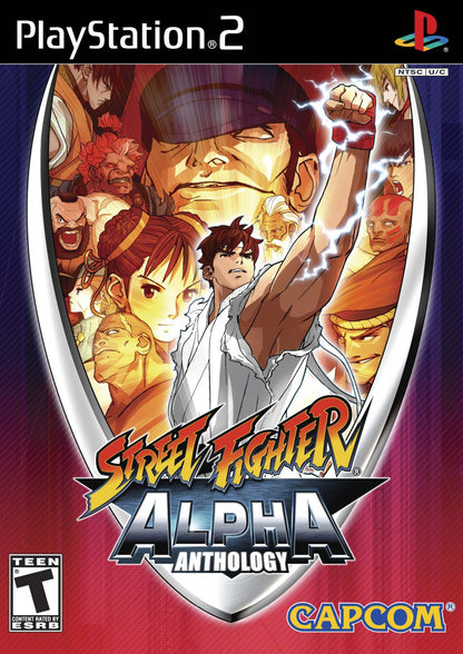 Street Fighter Alpha Anthology retro PlayStation 2 video game Street Fighter fighting game arcade combat Capcom multiplayer classic fighting collection console title PlayStation 2 release cover art