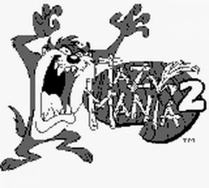 Taz Mania 2 for Game Boy, title screen for a side-scrolling platformer video game with cartoon-style gameplay, obstacle challenges, character-based levels, and arcade action