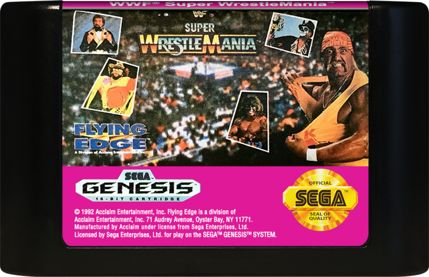 WWF Super WrestleMania for Sega Genesis with classic 16-bit wrestling action theme cartridge