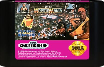 WWF Super WrestleMania for Sega Genesis with classic 16-bit wrestling action theme cartridge