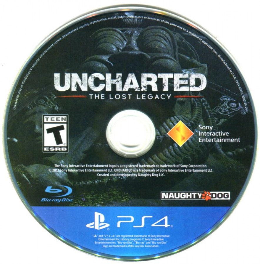 Uncharted: The Lost Legacy – PlayStation 4 (PS4) video game disc, action-adventure exploration game.