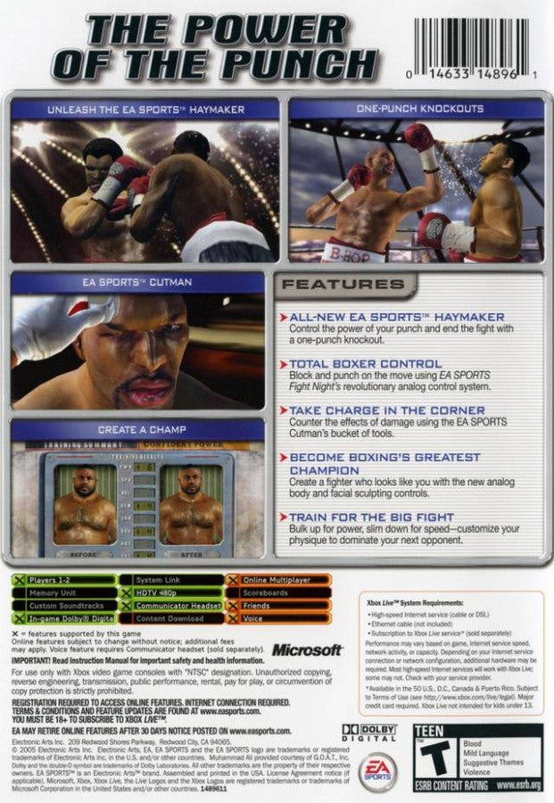 Fight Night Round 2 backl cover art for Microsoft XBOX video game. 
