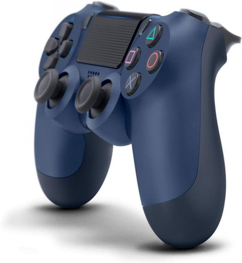 Midnight Blue DualShock 4 wireless controller for PlayStation 4 gaming console top angle view