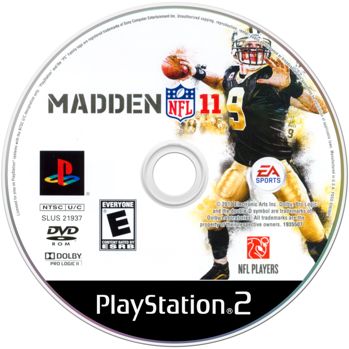 Madden NFL 11 disc art for PlayStation 2 (PS2) sports video game 