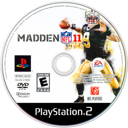 Madden NFL 11 disc art for PlayStation 2 (PS2) sports video game 