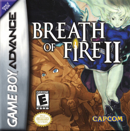 Breath of Fire II cartridge for the Game Boy Advance featuring classic turn based RPG gameplay with character fusion mechanics party based combat and a story driven fantasy adventure with enhanced translation and content cover art