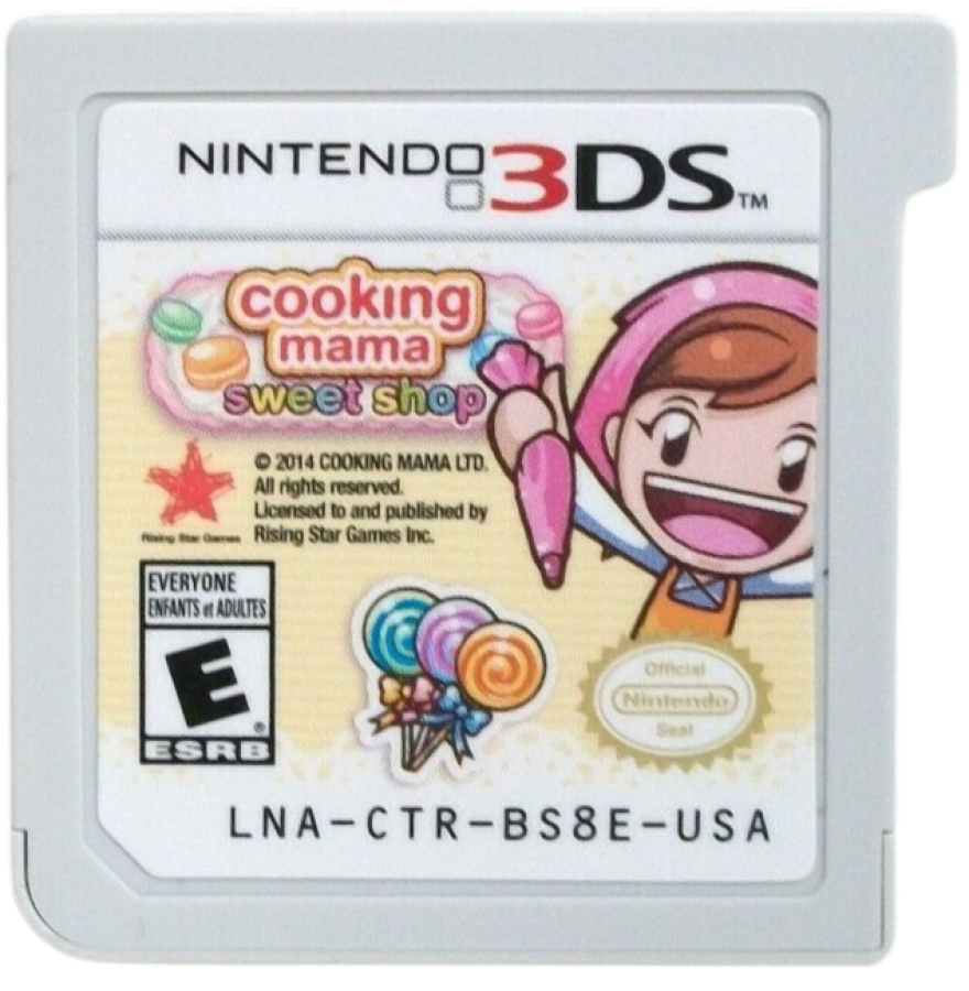 Cooking Mama Sweet Shop Nintendo 3DS 3DS cartridge for retro video game enthusiasts featuring casual cooking simulation gameplay sweet shop dessert making activities mini game based mechanics touch screen interactions colorful family friendly presentation and portable handheld casual gaming experience and collectible gaming appeal
