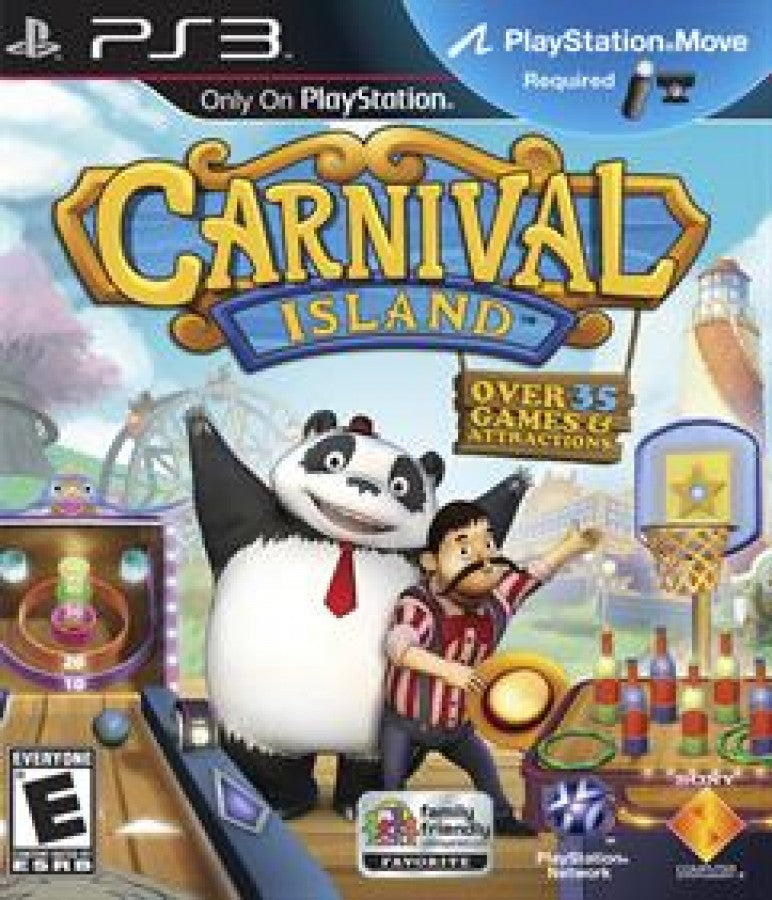 Carnival Island PlayStation 3 PS3 for family friendly party game fans featuring colorful carnival attractions arcade mini games amusement park environments fun challenges motion controlled gameplay multiplayer activities and entertaining carnival themed action collectible Sony PlayStation gaming appeal front