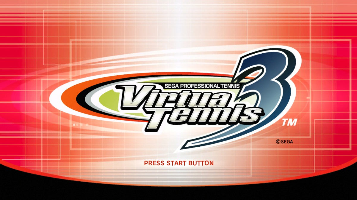 Virtua Tennis 3 PlayStation 3 sports simulation video game Sega arcade tennis real world pros Roger Federer Rafael Nadal Maria Sharapova World Tour career mode training mini-games court games doubles online multiplayer 1080p HD graphics main menu title screen