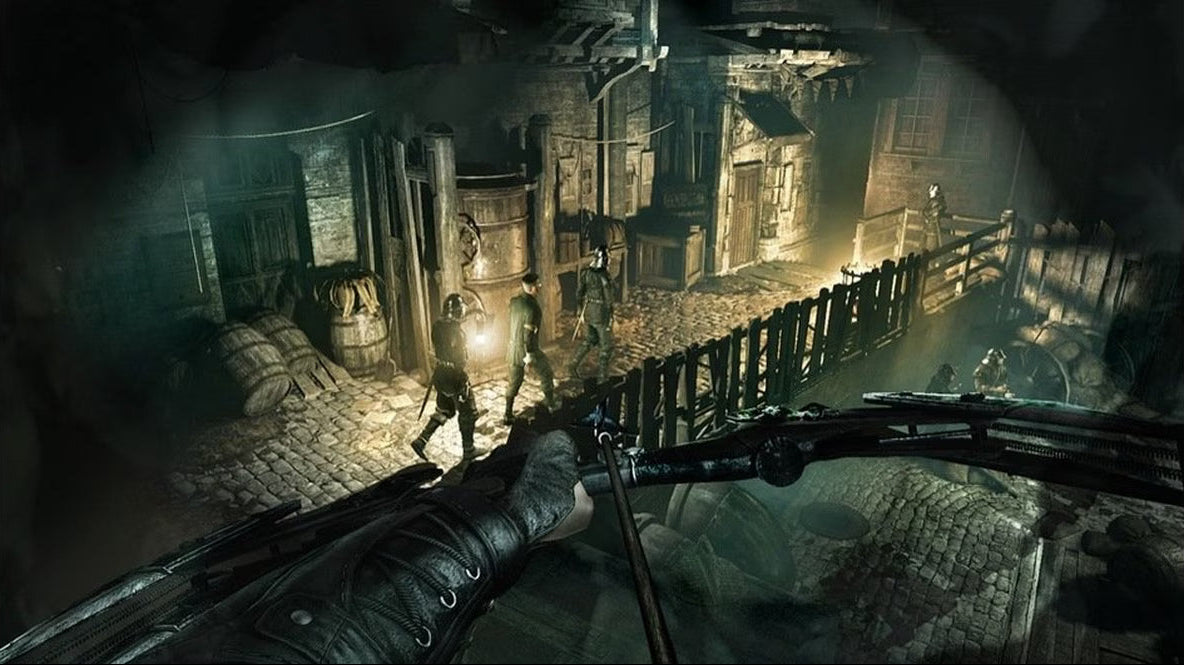 Ultimate Stealth Triple Pack Xbox 360 compilation bundle containing Thief stealth first-person action Hitman Absolution assassination sandbox and Deus Ex Human Revolution cyberpunk immersive sim RPG Thief gameplay screenshot