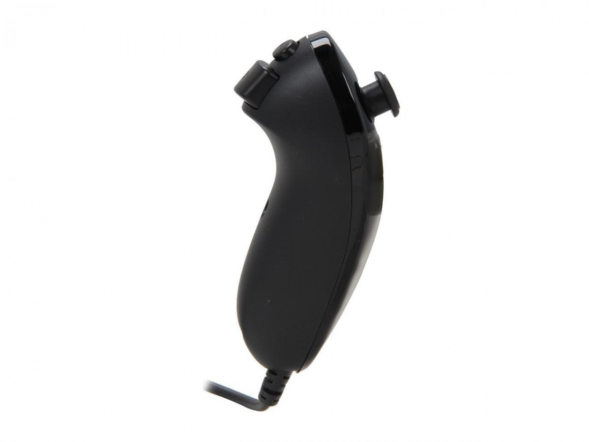Official OEM Nintendo Wii U Nunchuk controller accessory in black complete in box CIB for motion-controlled gaming side profile