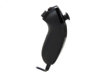 Official OEM Nintendo Wii U Nunchuk controller accessory in black complete in box CIB for motion-controlled gaming side profile