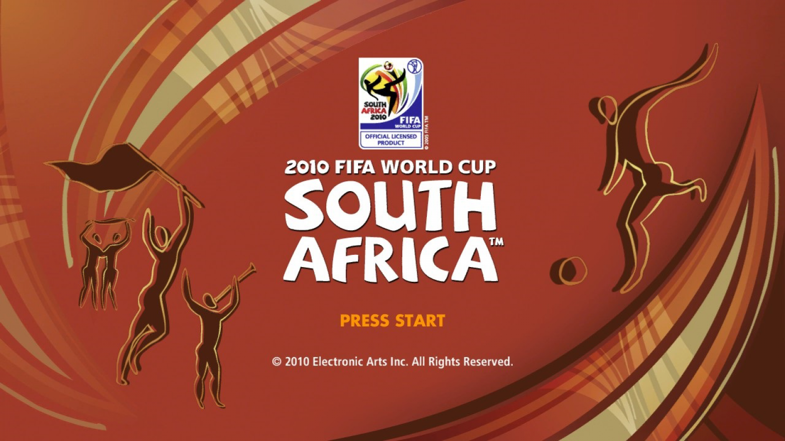 2010 FIFA World Cup South Africa for Xbox 360 EA Sports soccer football game official FIFA tournament teams national squads sports simulation multiplayer mode start screen