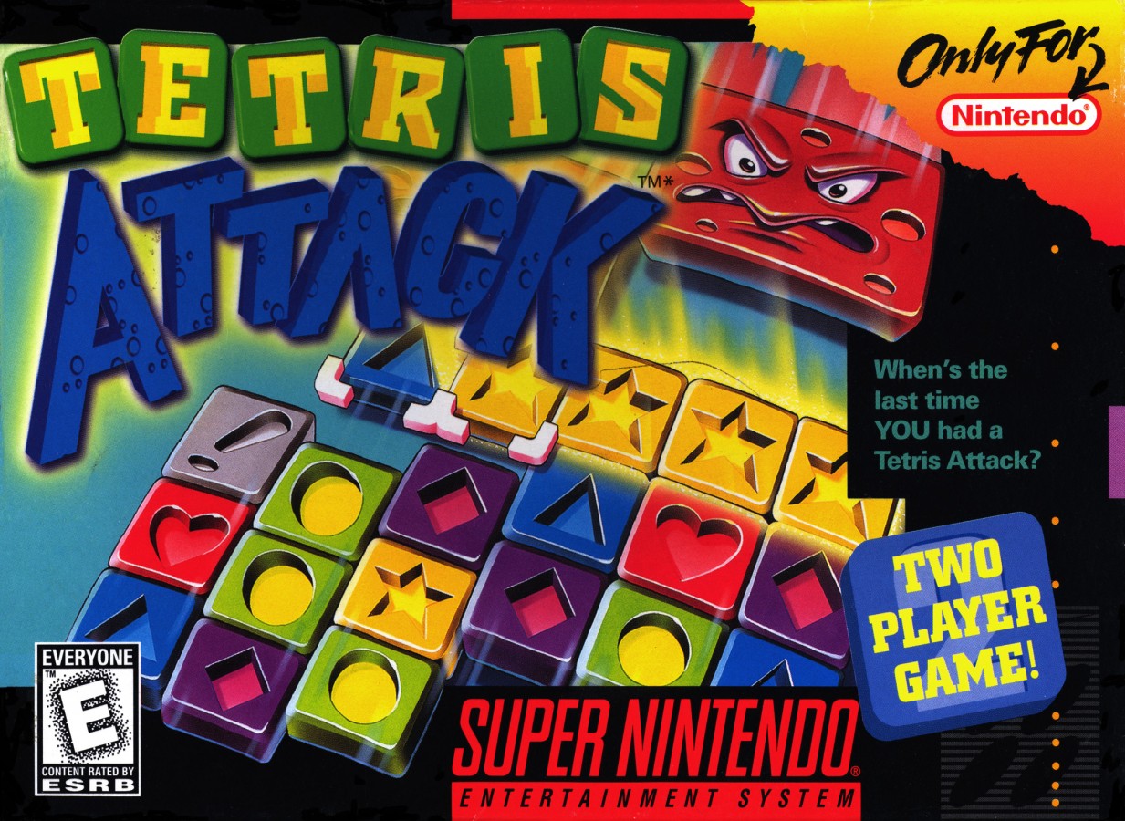 Tetris Attack for Super Nintendo Entertainment System with colorful tile-matching puzzle gameplay theme front cover