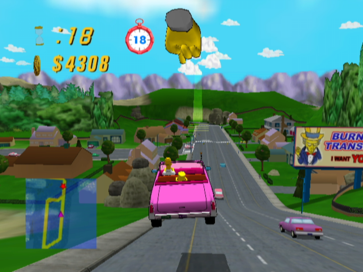 The Simpsons Road Rage GameCube game featuring arcade-style driving gameplay and missions set in Springfield gameplay screenshot