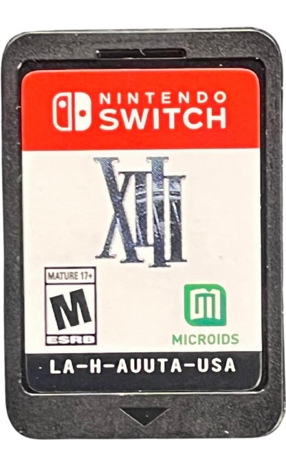 XIII Nintendo Switch inspired design featuring cel shaded first person shooter aesthetic conspiracy thriller storyline comic book inspired visuals stealth and action gameplay mysterious identity investigation cinematic espionage adventure presentation cartridge 