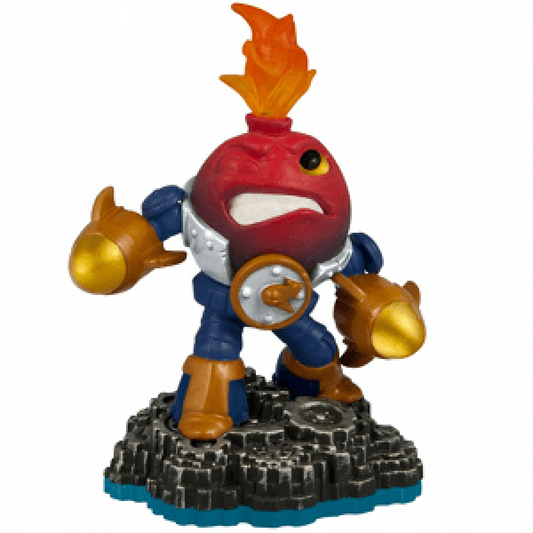 LightCore Countdown Skylanders Swap Force figure, tech element explosive robot with glowing illuminated core, bomb-shaped body and countdown timer face, posed in attack stance, detailed collectible toy on portal base from Skylanders Swap Force series