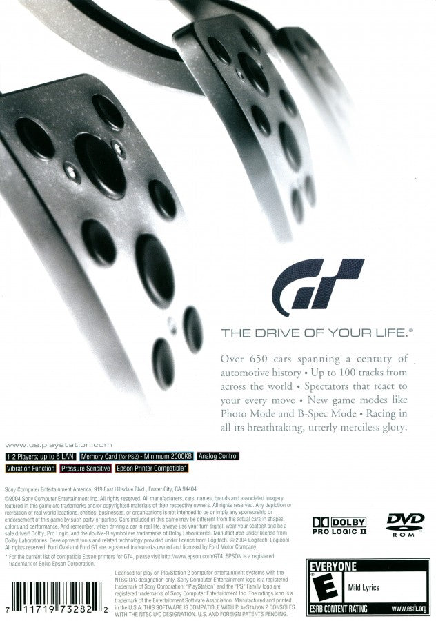 Gran Turismo 4 back of case for PlayStation 2 (PS2) video game