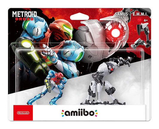 Samus and E.M.M.I. Amiibo 2 Pack Metroid Dread Nintendo Amiibo two pack featuring Samus Aran and E.M.M.I. from Metroid Dread NFC compatible collectible figures for Nintendo Switch games sealed package