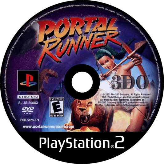 Portal Runner PS2 Sony PlayStation 2 action adventure platformer spin off from Army Men series tactical combat fantasy themed worlds time portals sword and ranged combat puzzle solving 3D exploration gameplay 3DO Company retro gaming PlayStation 2 software video game title disc