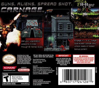 Contra 4 back of case for Nintendo DS (DS) run-and-gun action video game