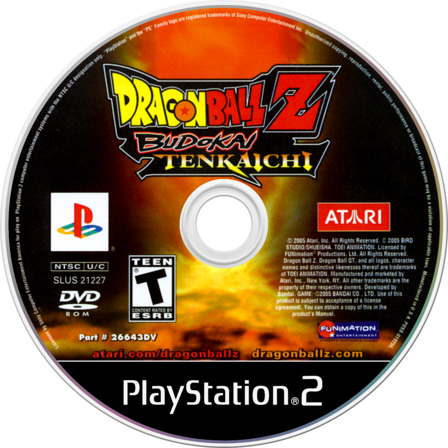 Dragon Ball Z: Budokai Tenkaichi disc for PlayStation 2 (PS2) anime-based 3D arena fighting video game