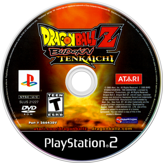 Dragon Ball Z: Budokai Tenkaichi disc for PlayStation 2 (PS2) anime-based 3D arena fighting video game