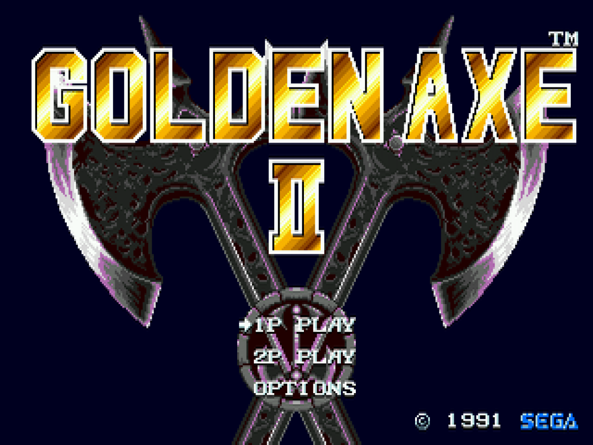 Golden Axe II Sega Genesis arcade hack and slash beat em up sequel with co-op and mount combat fantasy classic title screen