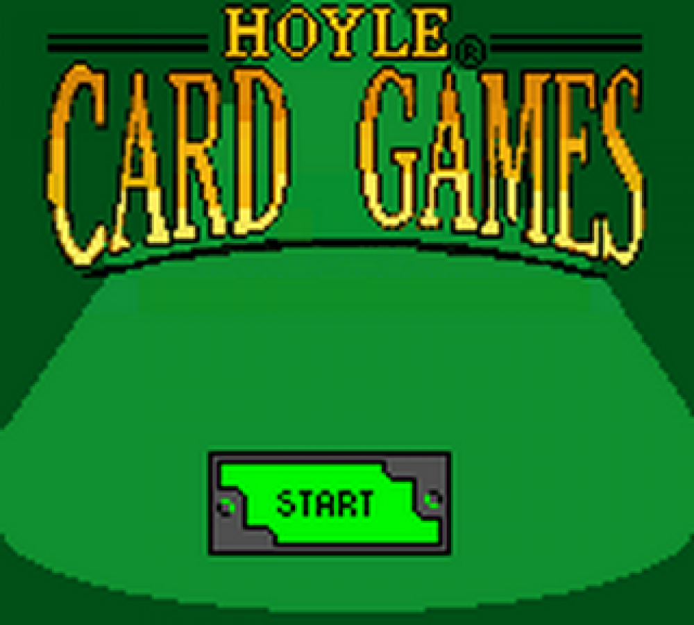 Hoyle Card Games for Game Boy Color, start screen for a card and casino video game with classic card game collections, tabletop gameplay, solo play, and portable strategy fun