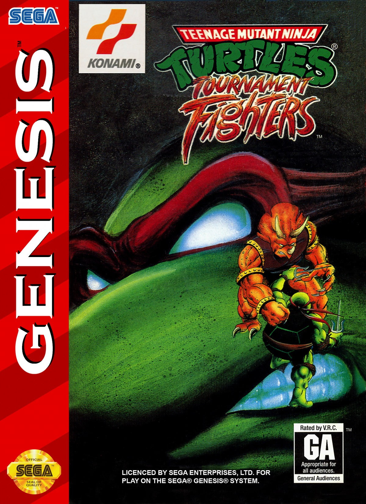 Teenage Mutant Ninja Turtles Tournament Fighters Sega Genesis retro video game fighting game cover art (1993)