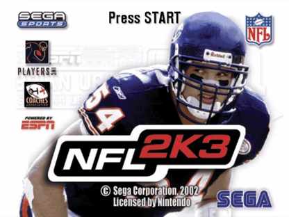 NFL 2K3 start screen for Nintendo GameCube (GC) football sports video game