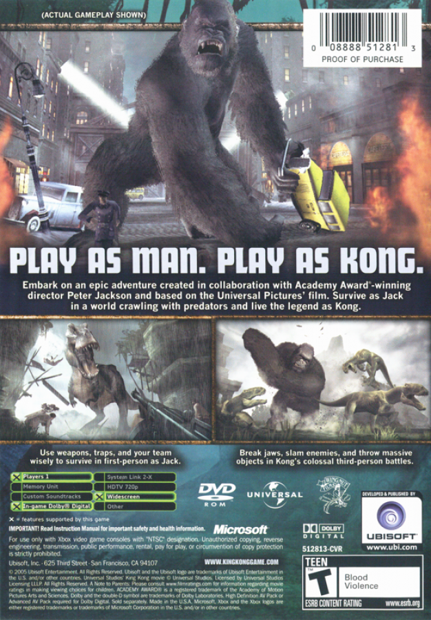 Peter Jackson’s King Kong: The Official Game of the Movie Xbox action-adventure video game back cover art