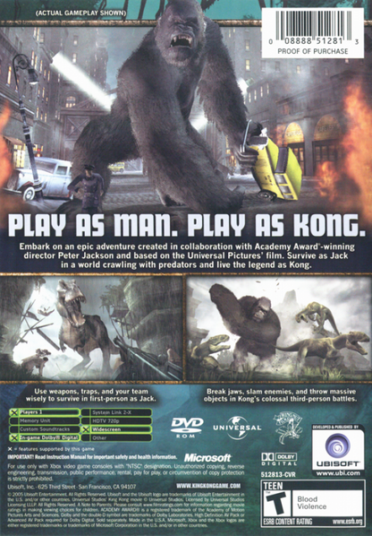 Peter Jackson’s King Kong: The Official Game of the Movie Xbox action-adventure video game back cover art