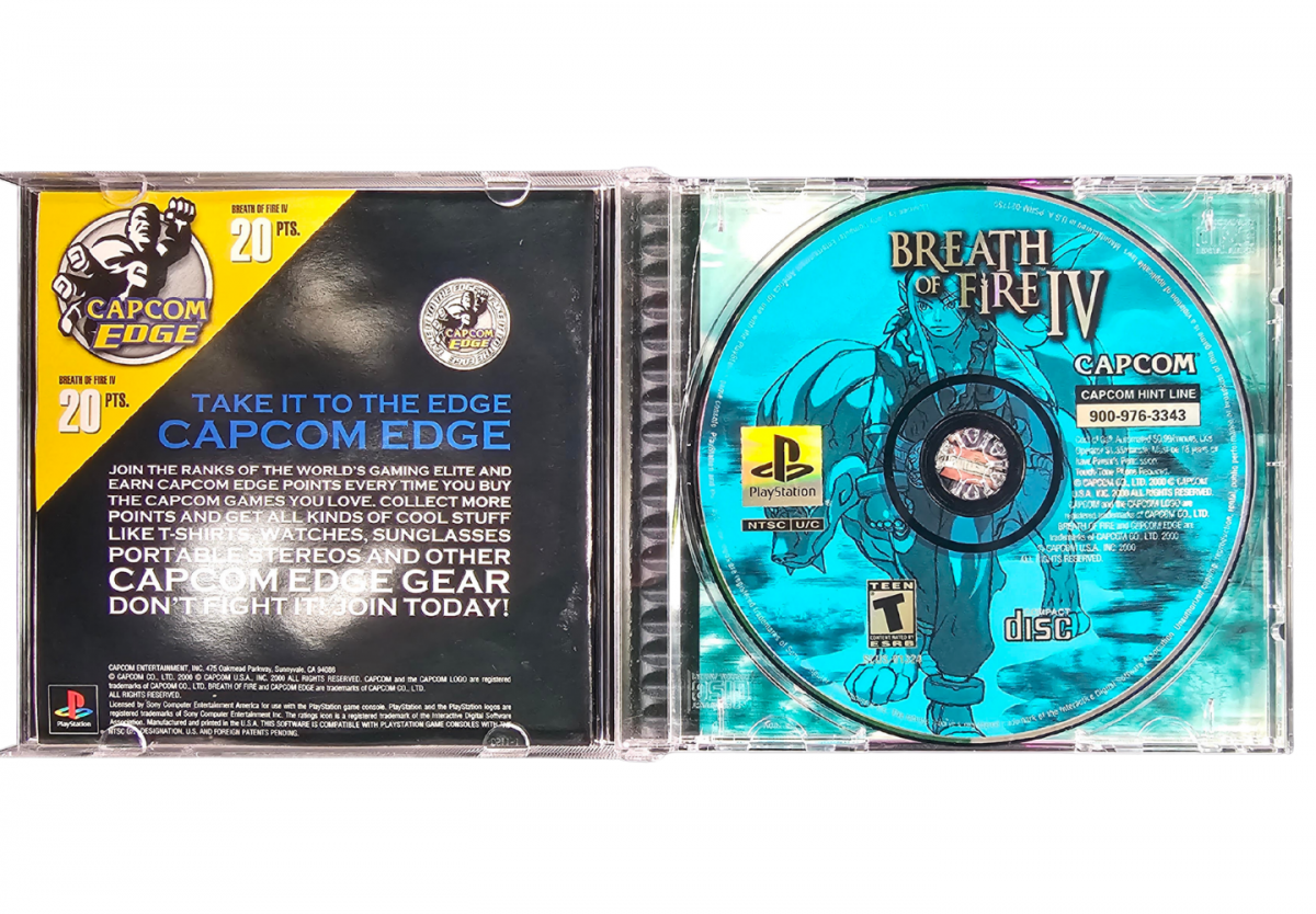 Breath of Fire IV CIB PlayStation 1 PS1 role playing video game featuring epic fantasy adventure turn-based battles powerful magic dragon transformations character development exploration memorable characters challenging enemies and classic PlayStation 1 PS1 gameplay complete in box collectible retro gaming appeal insert