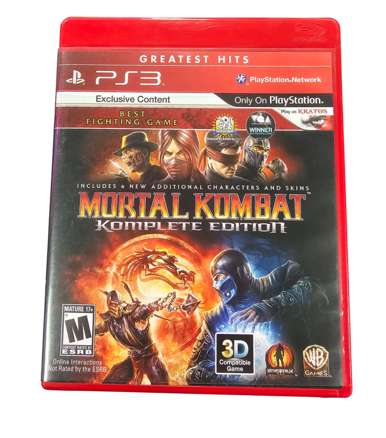 Mortal Kombat Komplete Edition Greatest Hits PlayStation 3 PS3 for fighting video game fans featuring iconic Mortal Kombat characters brutal combat fatalities special moves story mode challenging battles and classic arcade style gameplay collectible retro Sony PlayStation gaming appeal front