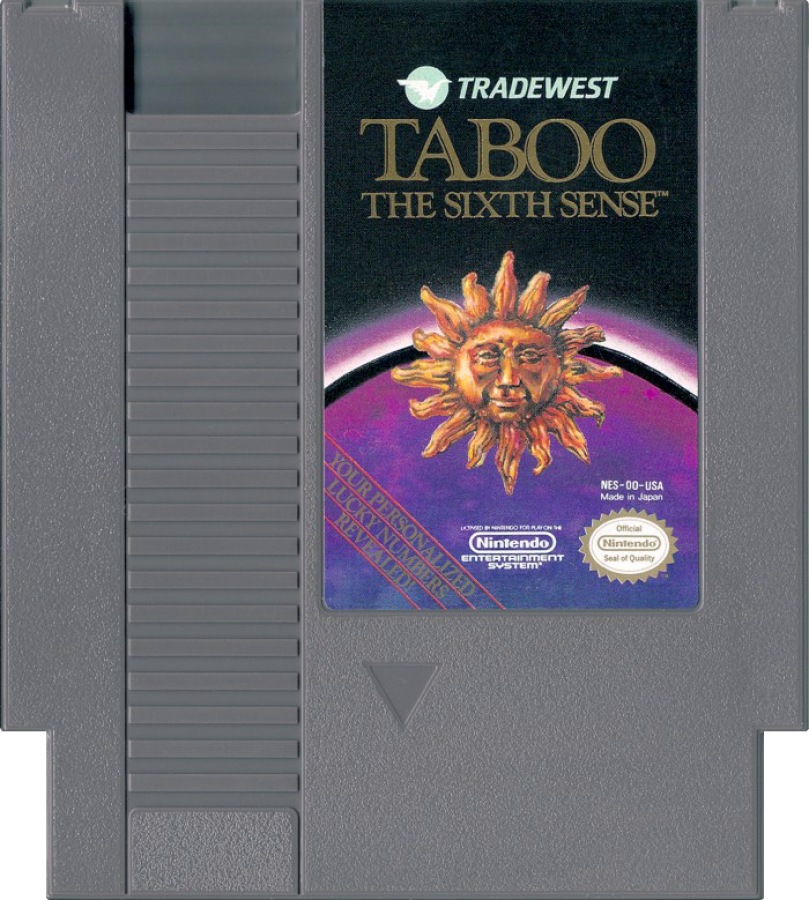 Taboo The Sixth Sense Nintendo Entertainment System NES video game featuring fortune telling gameplay tarot card readings mystical themes horoscope insights zodiac signs spiritual exploration and classic 8 bit presentation retro video game collection collectible gaming appeal game cartridge