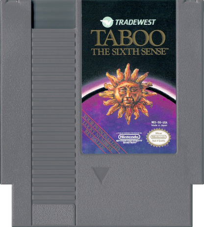 Taboo The Sixth Sense Nintendo Entertainment System NES video game featuring fortune telling gameplay tarot card readings mystical themes horoscope insights zodiac signs spiritual exploration and classic 8 bit presentation retro video game collection collectible gaming appeal game cartridge