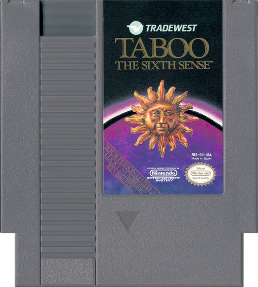 Taboo The Sixth Sense Nintendo Entertainment System NES video game featuring fortune telling gameplay tarot card readings mystical themes horoscope insights zodiac signs spiritual exploration and classic 8 bit presentation retro video game collection collectible gaming appeal game cartridge
