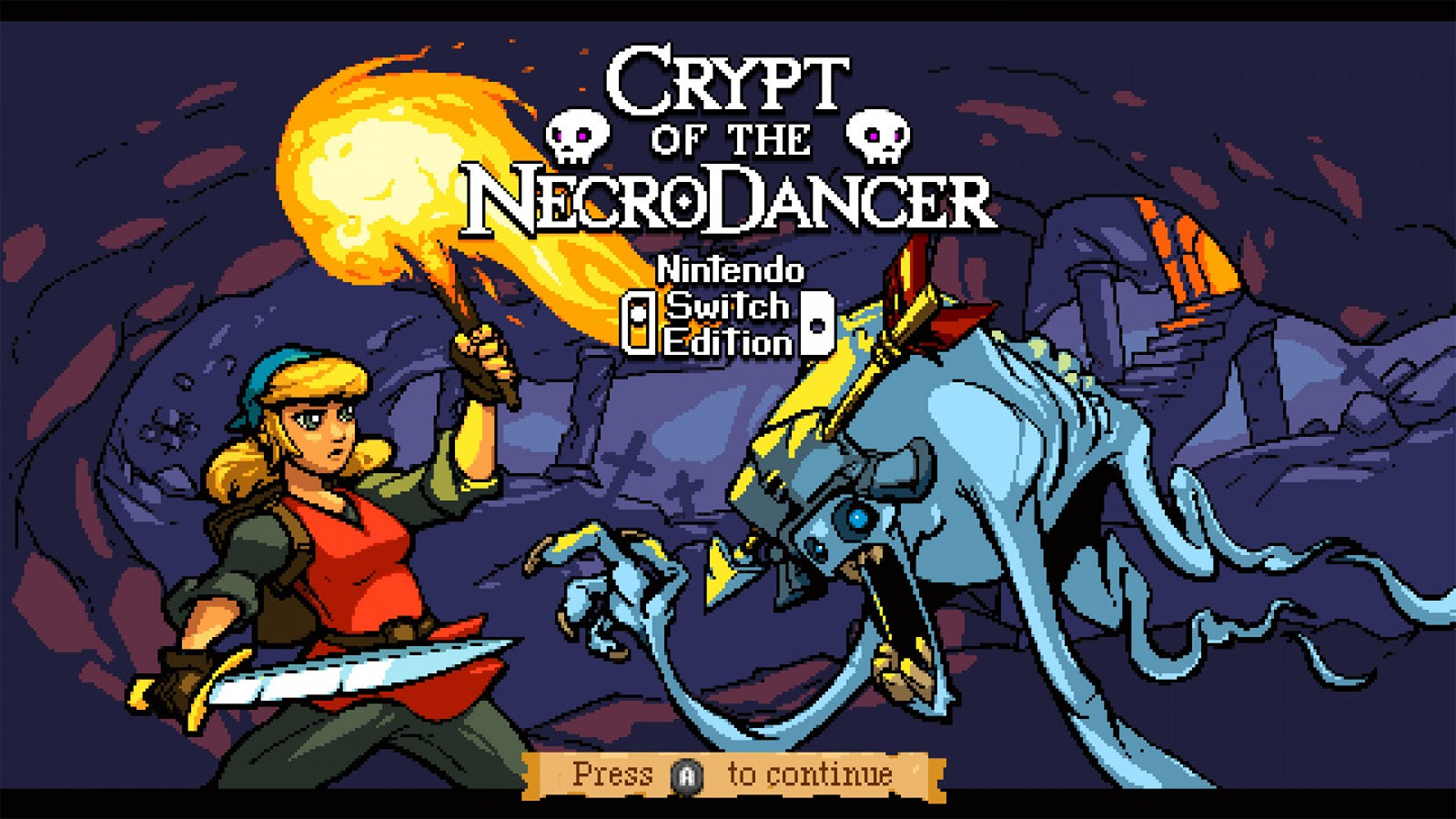 Crypt of The Necrodancer: Nintendo Switch Edition [Collector's Edition] for Nintendo Switch (NS) featuring a rhythm based roguelike dungeon crawler where every move matches the beat; includes the collector’s edition extras and delivers fast replayable runs with music driven combat and classic pixel style on Switch main menu title screen